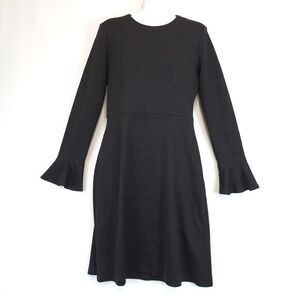 London Times Fit Flare Midi Dress Black Textured Ruffled Cuff Women 6 Stretchy‎